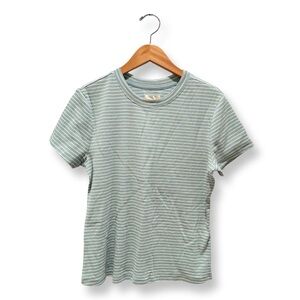 Thread & Supply Teal & Cream Striped Short Sleeve Top | Casual | Size L